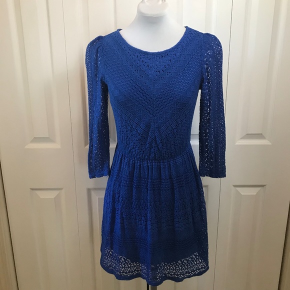 Ruby Rox Dresses & Skirts - Ruby Rox Blue Eyelet Skater Dress Puff Sleeve sz M